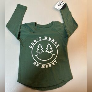 Forest Green Long Sleeve Tee with Cheerful Print